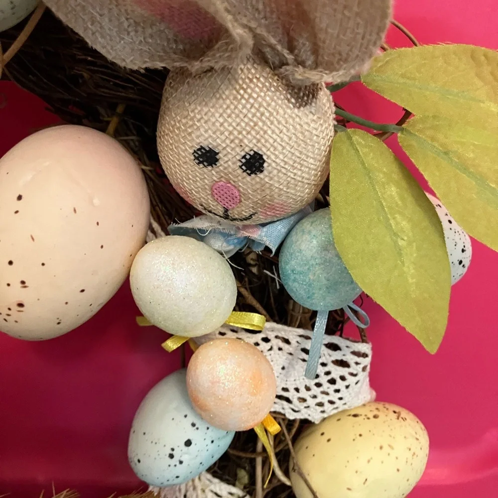 Easter Bunny Wreath with Pastel Eggs
